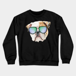 Cute english bulldog with sunglasses, Funny puppy Crewneck Sweatshirt
